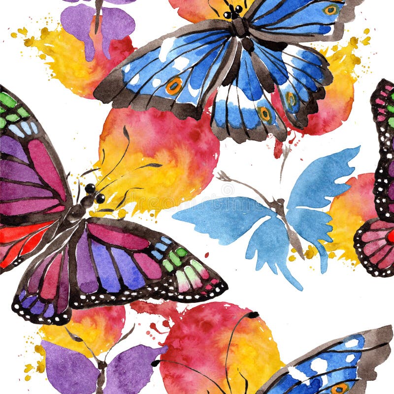 Zeldzaam vlinders wild insect in een waterverfstijl Naadloos patroon als achtergrond De druktextuur van het stoffenbehang vector illustratie Zeldzaam vlinders wild insect in een waterverfstijl Naadloos patroon als achtergrond De druktextuur van het stoffenbehang vector illustratie