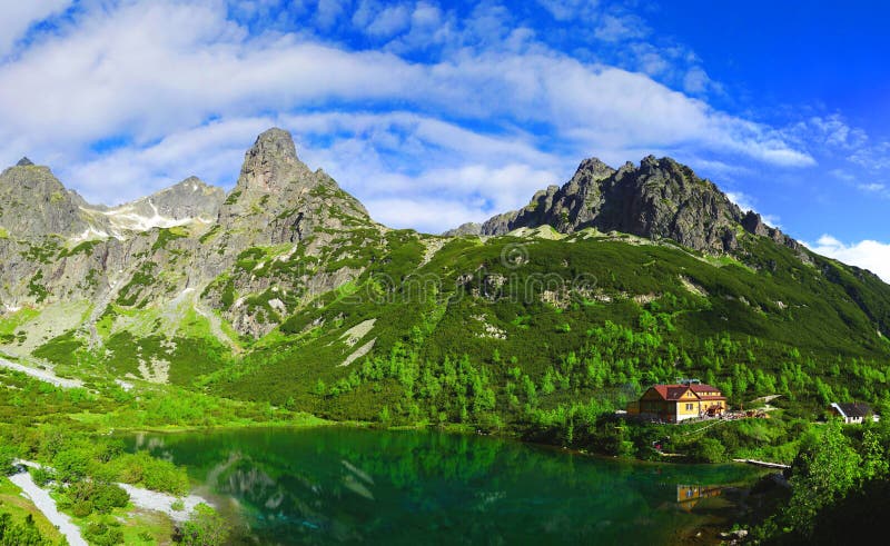 Zelene pleso lake in Tatra mountains on a sunny day, Slovakia