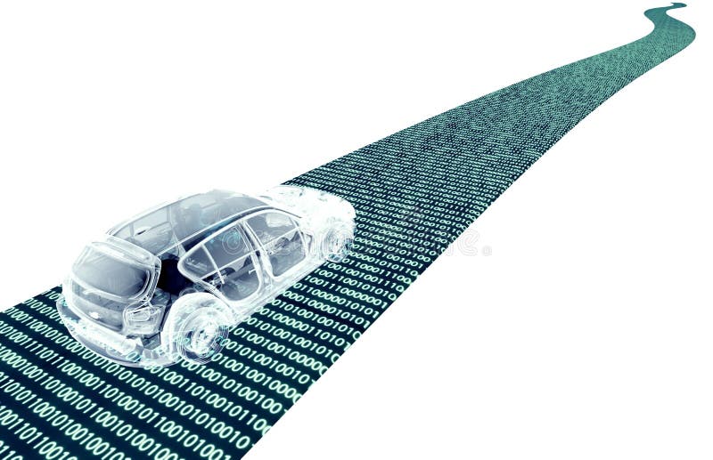 Zelf drijf elektronische computerauto op weg royalty-vrije illustratie Zelf drijf elektronische computerauto op weg royalty-vrije illustratie