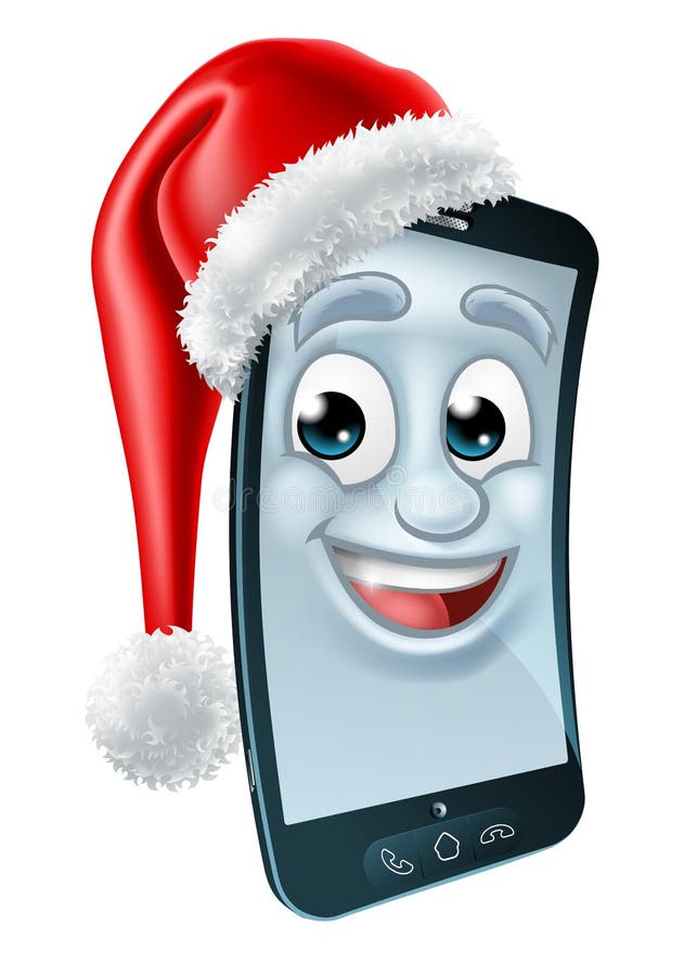 Zellhandy-Weihnachtsmaskottchen in Santa Hat vektor abbildung Zellhandy-Weihnachtsmaskottchen in Santa Hat vektor abbildung