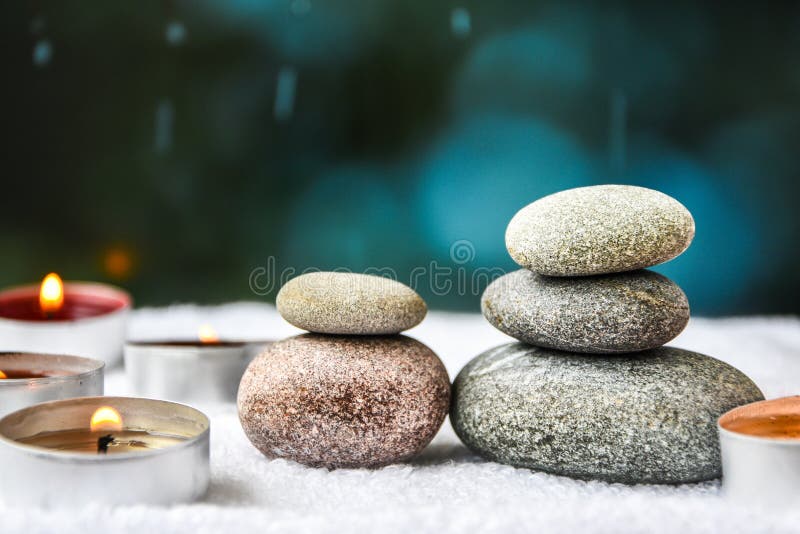 Zen Concept Spa Pebbles Stones And Burning Aroma Candles Treatment Aromatherapy And Massage