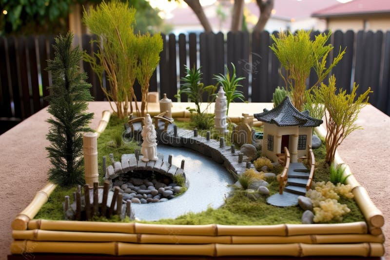 Zen Garden with Bamboo Water Fountain Feature Stock Photo - Image of ...