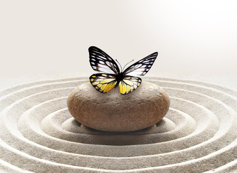 zen garden meditation stone background with stone and lines in sand for relaxation balance and harmony spirituality or