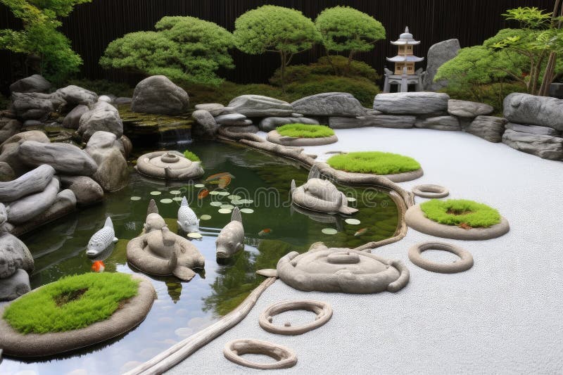 A Zen Garden with a Koi Pond, Stepping Stones, and a Meditation Corner Surrounded by Bamboo3