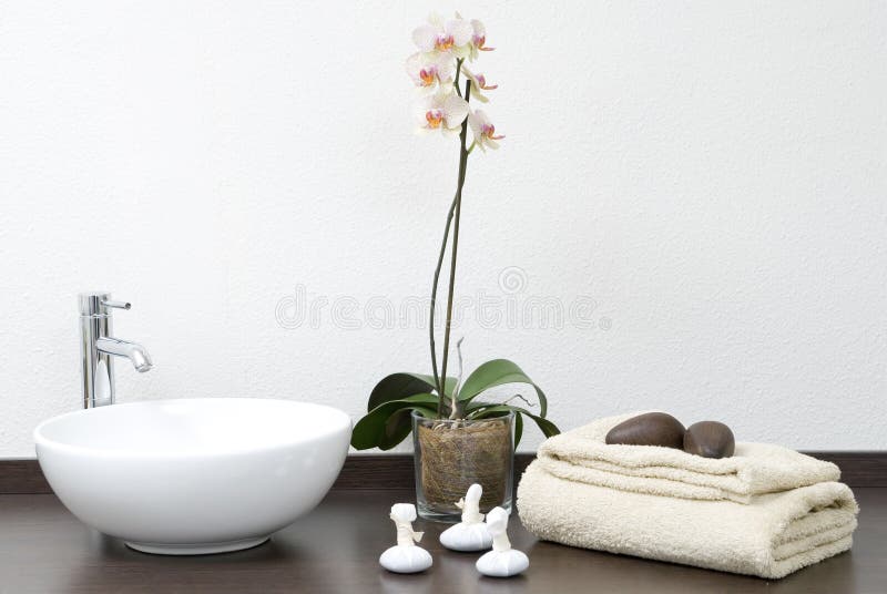 Zen scene with towels and stones