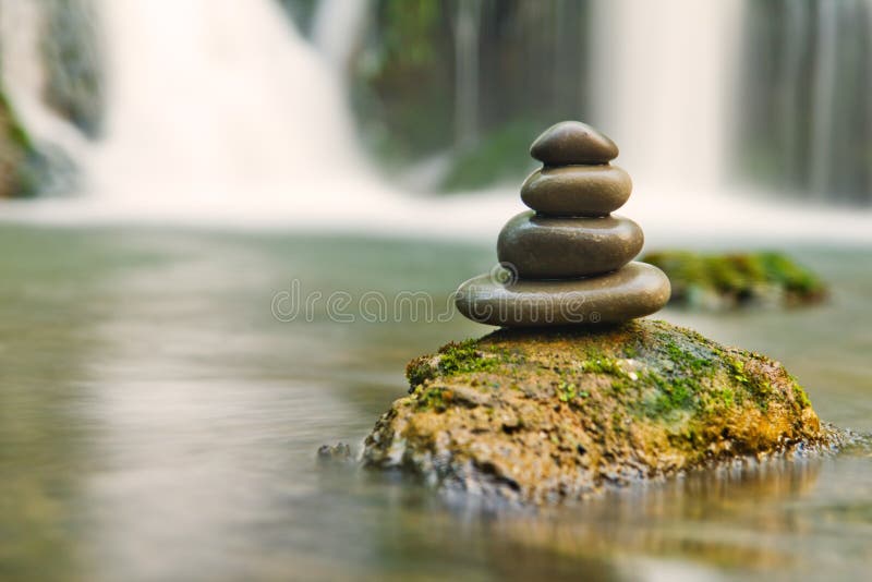 Zen stones and waterfall