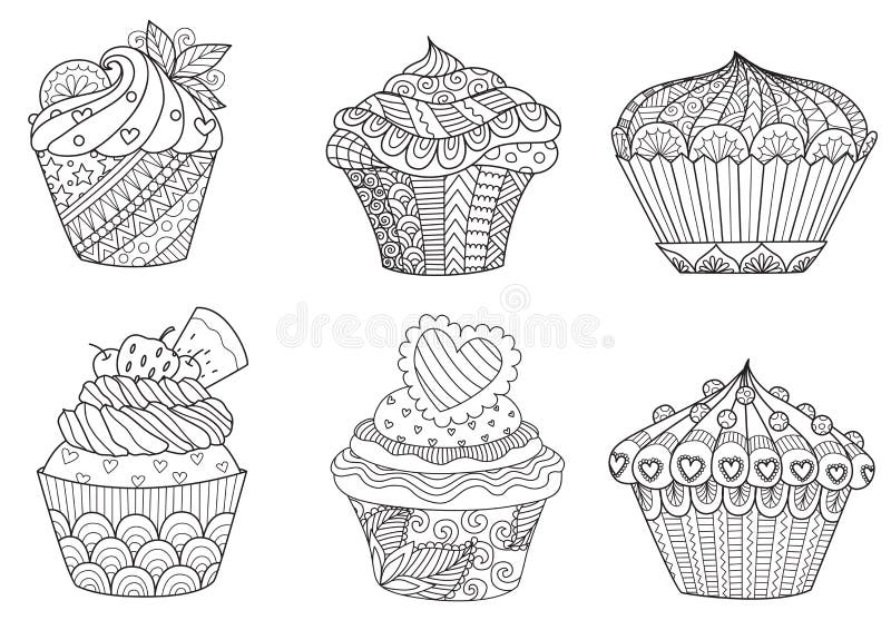 Zendoodle έξι cupcakes για το στοιχείο σχεδίου ελεύθερη απεικόνιση δικαιώματος Zendoodle έξι cupcakes για το στοιχείο σχεδίου ελεύθερη απεικόνιση δικαιώματος