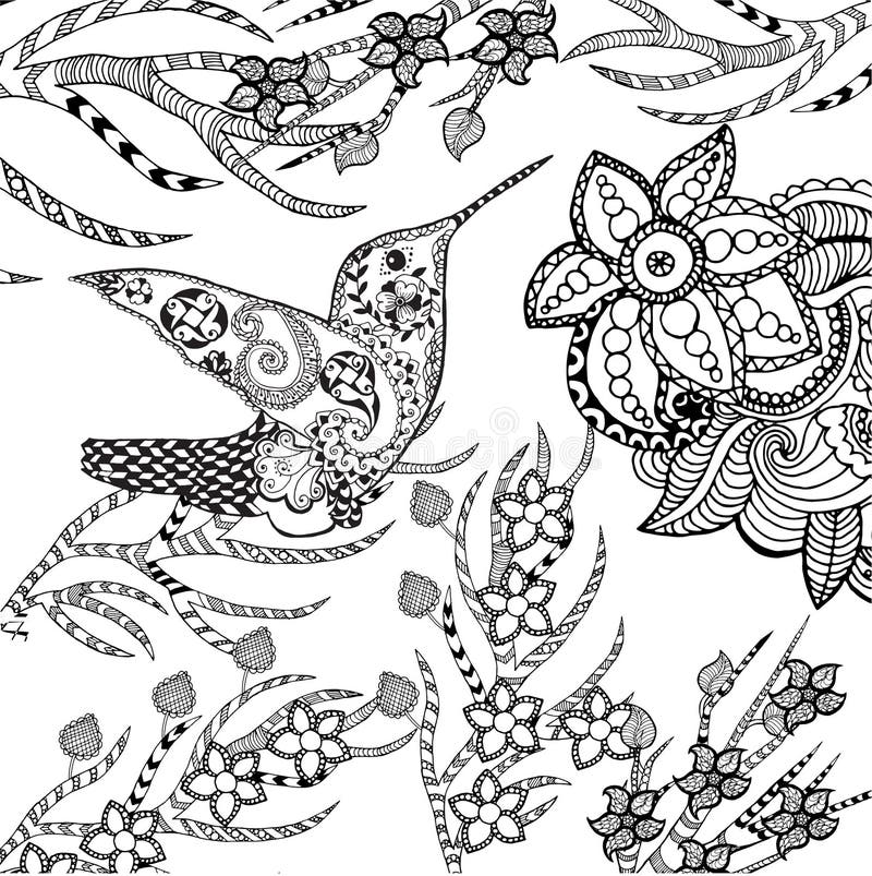 Zentangle estilizou o pássaro tropical no jardim ilustração stock Zentangle estilizou o pássaro tropical no jardim ilustração stock