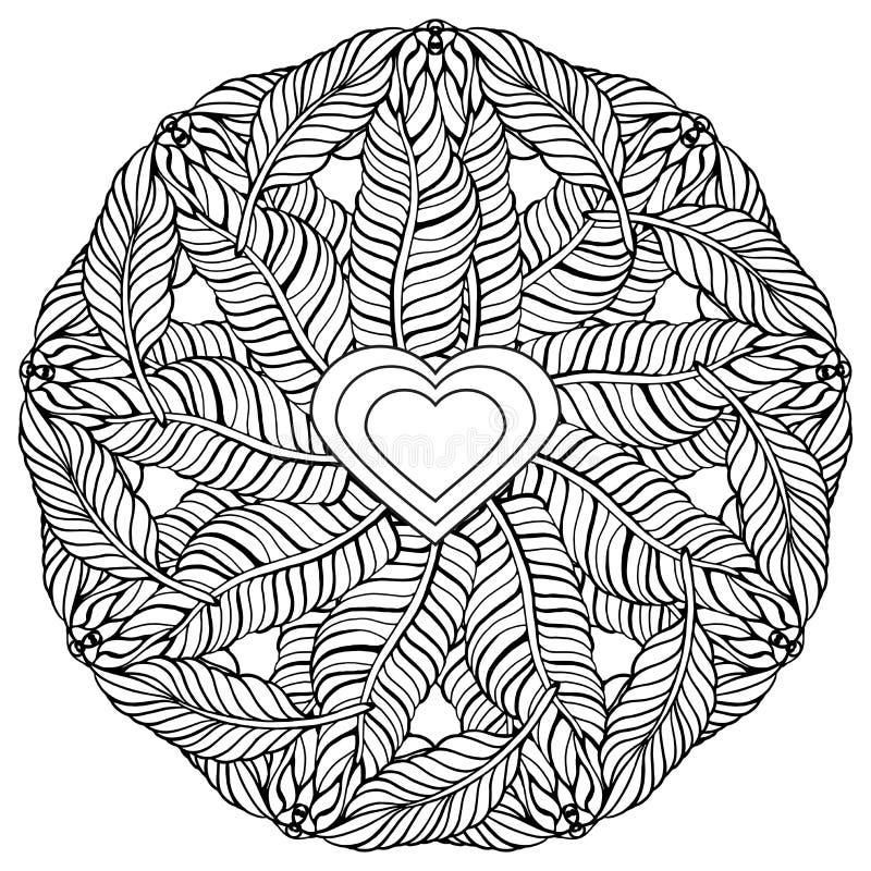 heart of feathers mandala page for adult colouring book