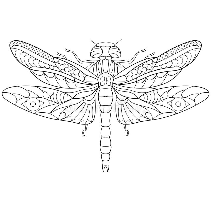 Zentangle stylized cartoon dragonfly insect, isolated on white background. Sketch for adult antistress coloring page. Hand drawn doodle, zentangle, floral design elements for coloring book. Zentangle stylized cartoon dragonfly insect, isolated on white background. Sketch for adult antistress coloring page. Hand drawn doodle, zentangle, floral design elements for coloring book.