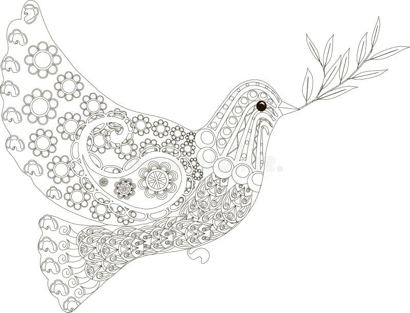 Zentangle gestileerde duif van getrokken vredes zwart-witte hand, vector stock illustratie Zentangle gestileerde duif van getrokken vredes zwart-witte hand, vector stock illustratie