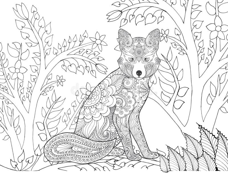 Zentangle gestileerde vos in fantasiebos stock illustratie Zentangle gestileerde vos in fantasiebos stock illustratie