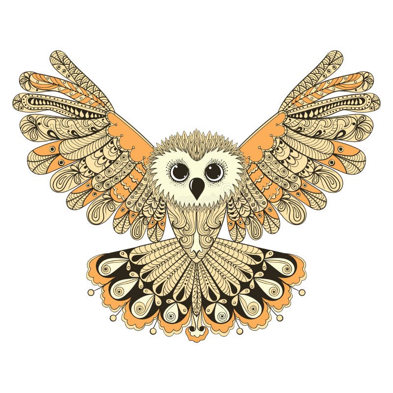 Zentangle ha stilizzato il gufo di volo di Brown Illustrat disegnato a mano di vettore illustrazione di stock Zentangle ha stilizzato il gufo di volo di Brown Illustrat disegnato a mano di vettore illustrazione di stock