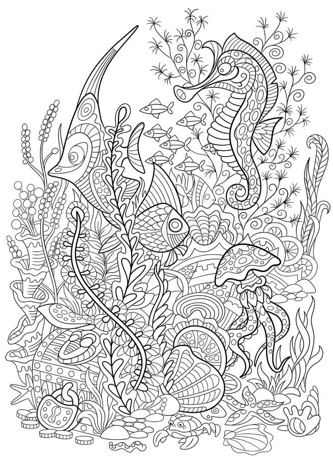 Zentangle ha stilizzato la raccolta stabilita del mare dell'animale Vita dell'oceano Zentangle ha stilizzato la raccolta stabilita del mare dell'animale Vita dell'oceano