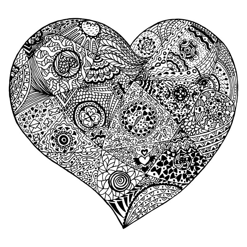 Zentangle Heart For Adult Anti Stress Coloring Page Stock