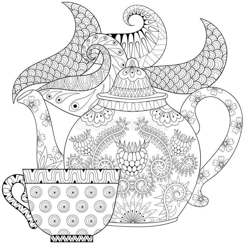 Zentangle stiliserade den dekorativa tekannan med ånga och kopp te royaltyfri illustrationer Zentangle stiliserade den dekorativa tekannan med ånga och kopp te royaltyfri illustrationer
