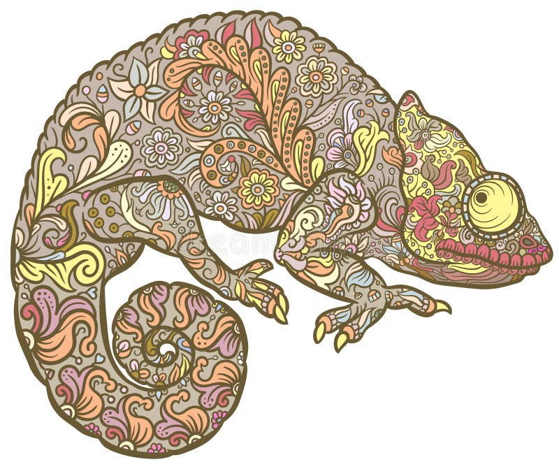 Zentangle stiliserade den mång- färgade kameleonten royaltyfri illustrationer Zentangle stiliserade den mång- färgade kameleonten royaltyfri illustrationer