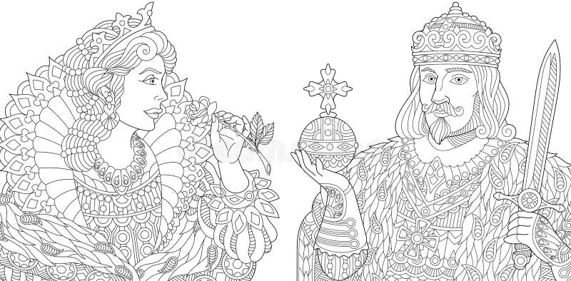 Zentangle stiliserade konung och drottningen