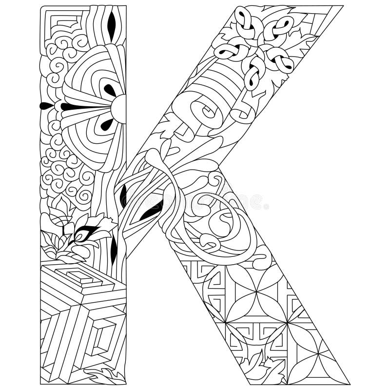 Letter K Monogram for Coloring, Engraving Design. Vector Illustration ...