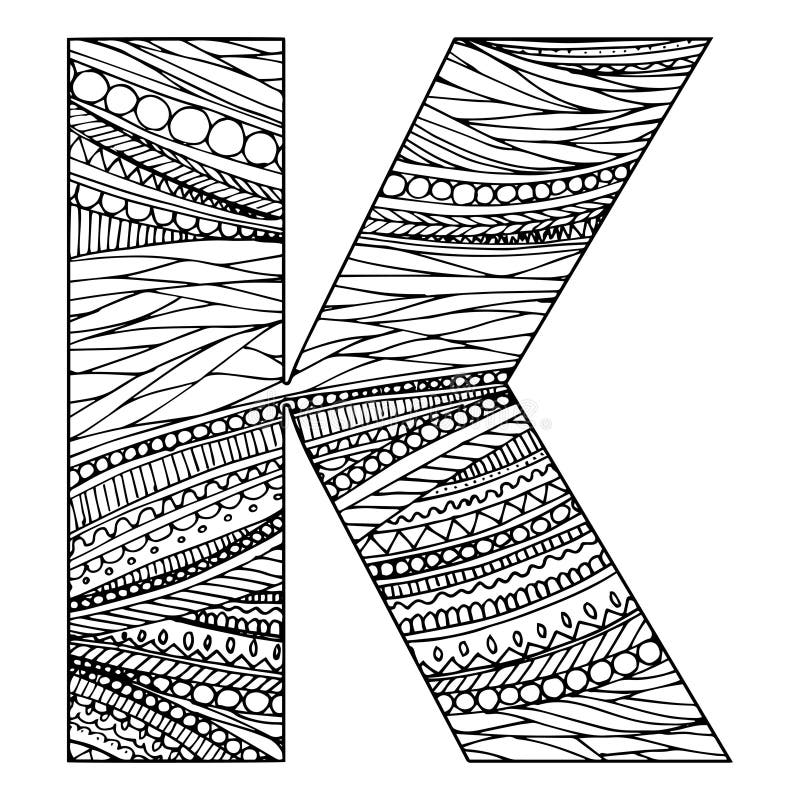 Zentangle Stylized Alphabet - Letter K. Vector Illustration Black White ...