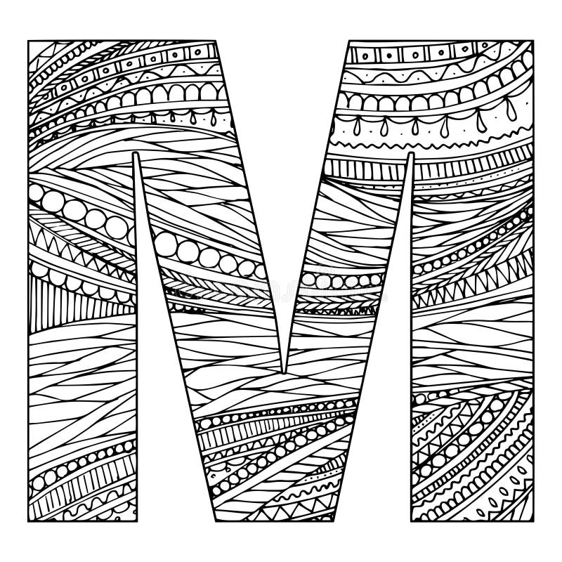 Zentangle Stylized Alphabet - Letter B. Vector Illustration Black White ...