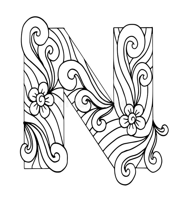 Download Zentangle Stylized Alphabet. Letter N In Doodle Style Stock Illustration - Illustration of ...
