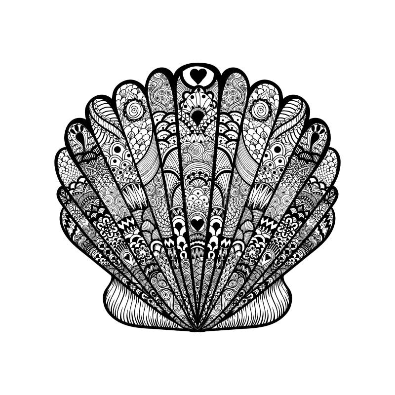 Zentangle stylized black sea shell. Hand Drawn doodle vector il