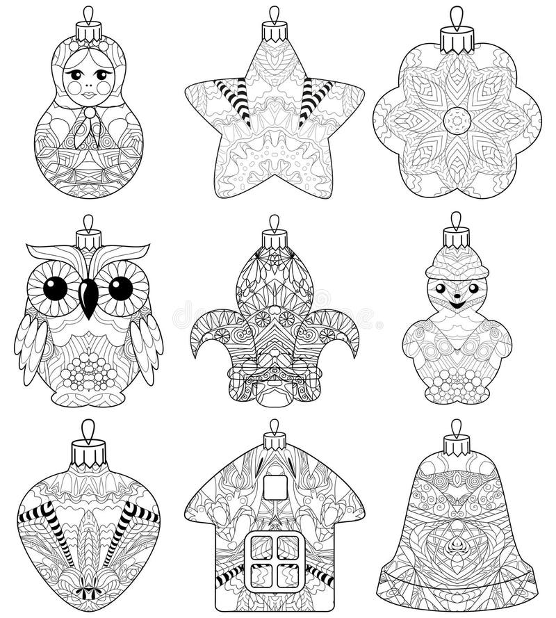 Download Zentangle Stylized Christmas Set Of Decorations. Hand ...