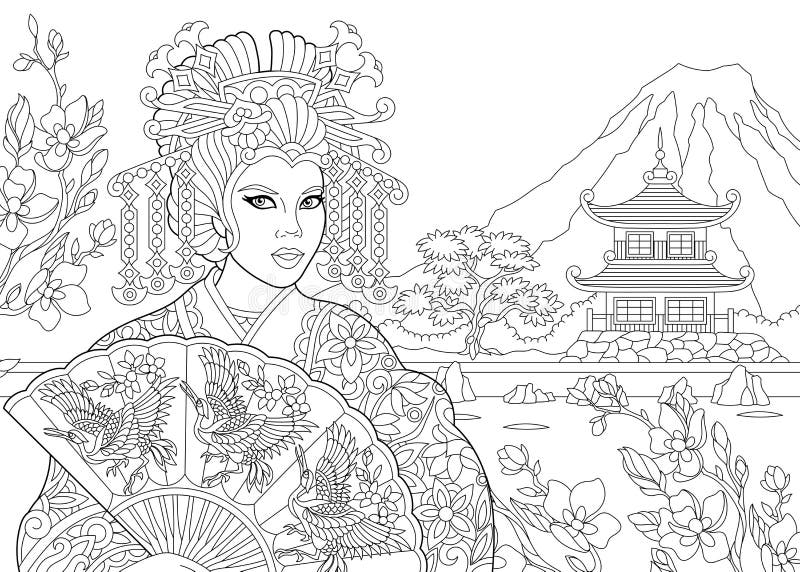 Zentangle Stylized Geisha Woman Stock Vector - Illustration of chinese ...