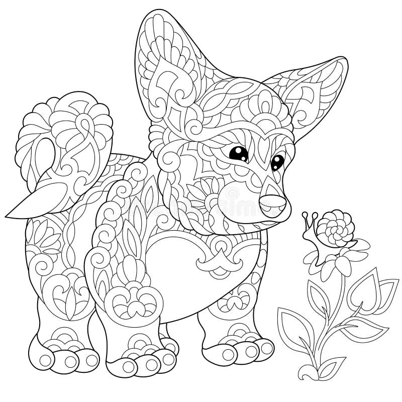Download Zentangle Dog Face In Monochrome Doodle Style. Hand Drawn ...