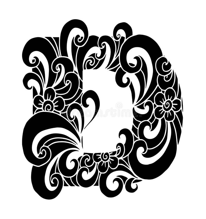 Zentangle stylizował abecadło Listowy d w doodle stylu Ręka rysująca nakreślenie chrzcielnica ilustracji Zentangle stylizował abecadło Listowy d w doodle stylu Ręka rysująca nakreślenie chrzcielnica ilustracji