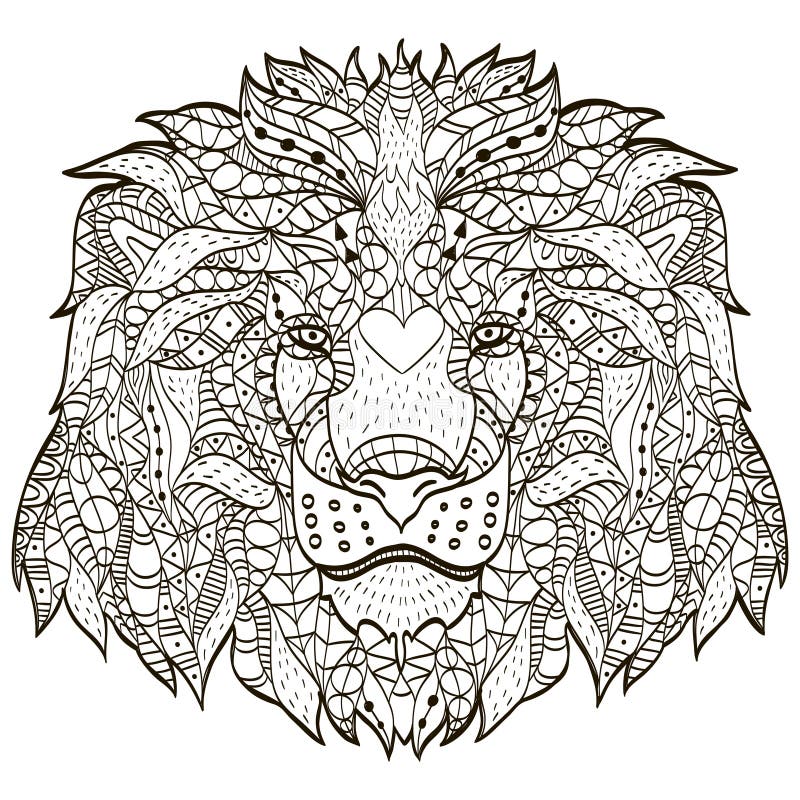 Zentangle stylizował kreskówki głowę lew ilustracja wektor