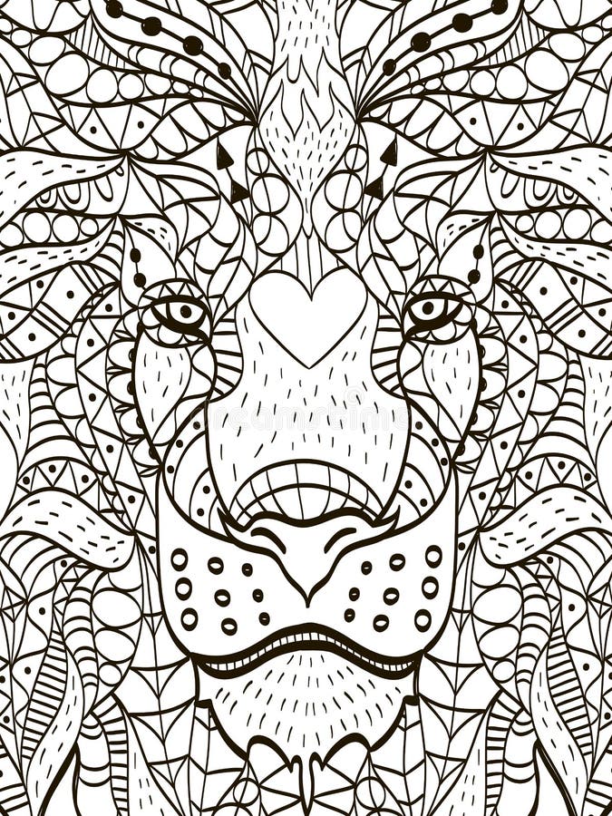 Zentangle stylizował kreskówki głowę lew ilustracji