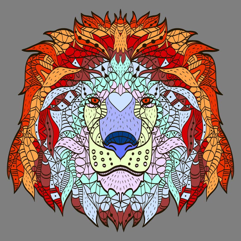 Zentangle stylizował kreskówki głowę lew ilustracji