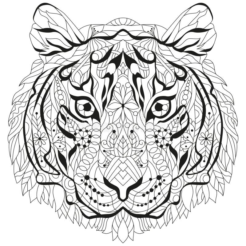 Zentangle Tiger Head. Hand Drawn Decorative Vector Illustration for ...