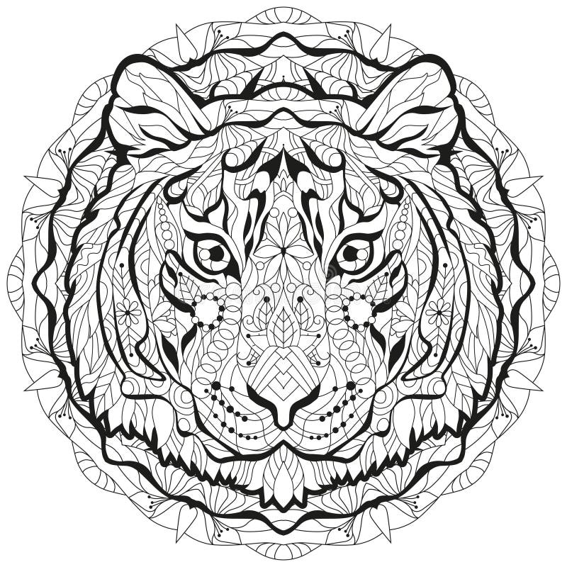 Download Zentangle Tiger Head With Mandala. Hand Drawn Decorative ...