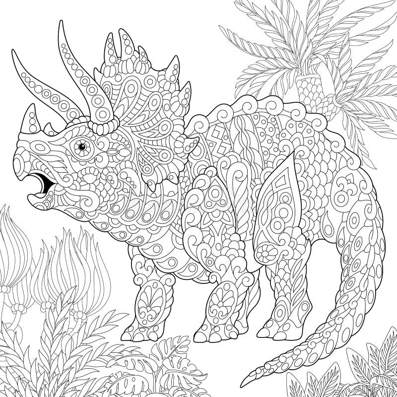 Zentangle-Triceratopsdinosaurier Vektor Abbildung - Illustration von