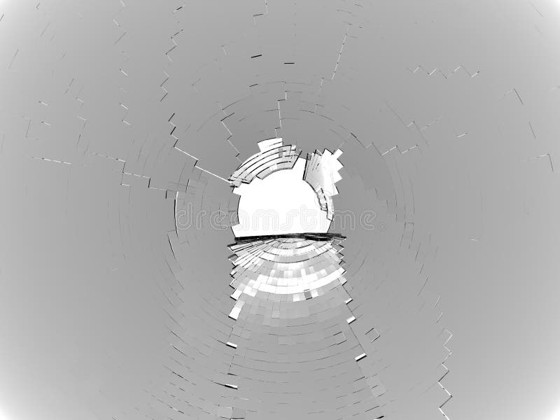 Zerbrochenes Glas- und großes Loch im Mitteleinschussloch lizenzfreie abbildung Zerbrochenes Glas- und großes Loch im Mitteleinschussloch lizenzfreie abbildung