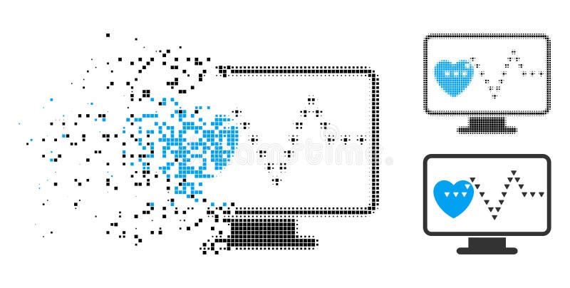 Zerlegte Pixel-Herz Überwachungs-Halbtonikone vektor abbildung