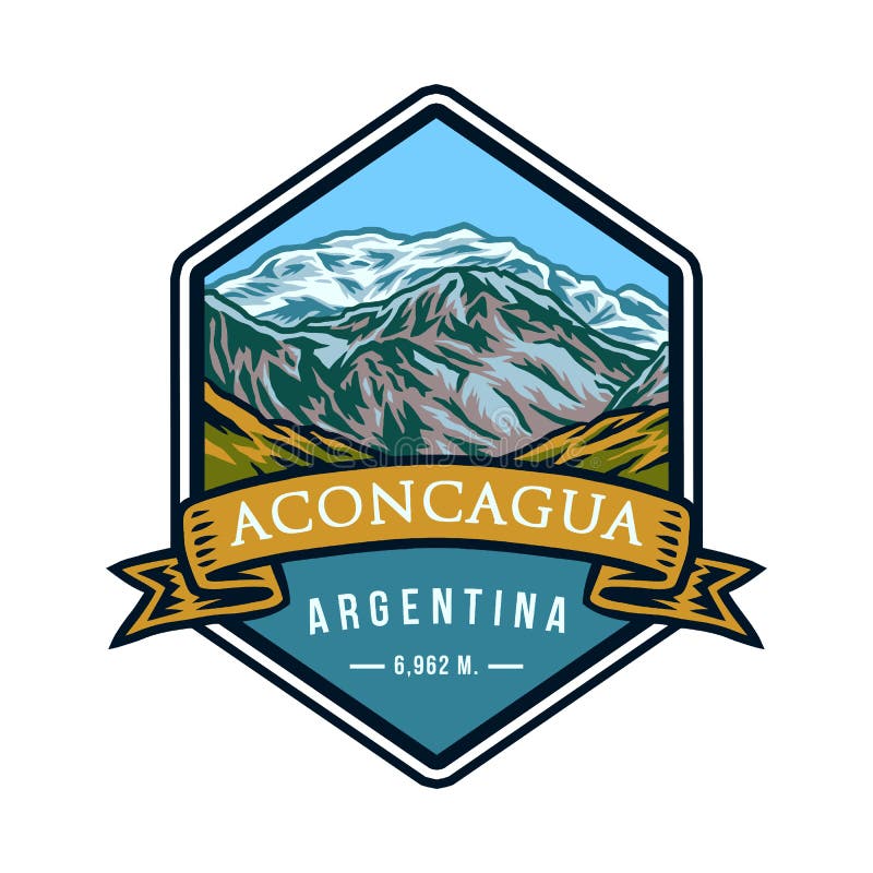 Aconcagua Argentina, Hand Drawn Line with Digital Color, Vector ...