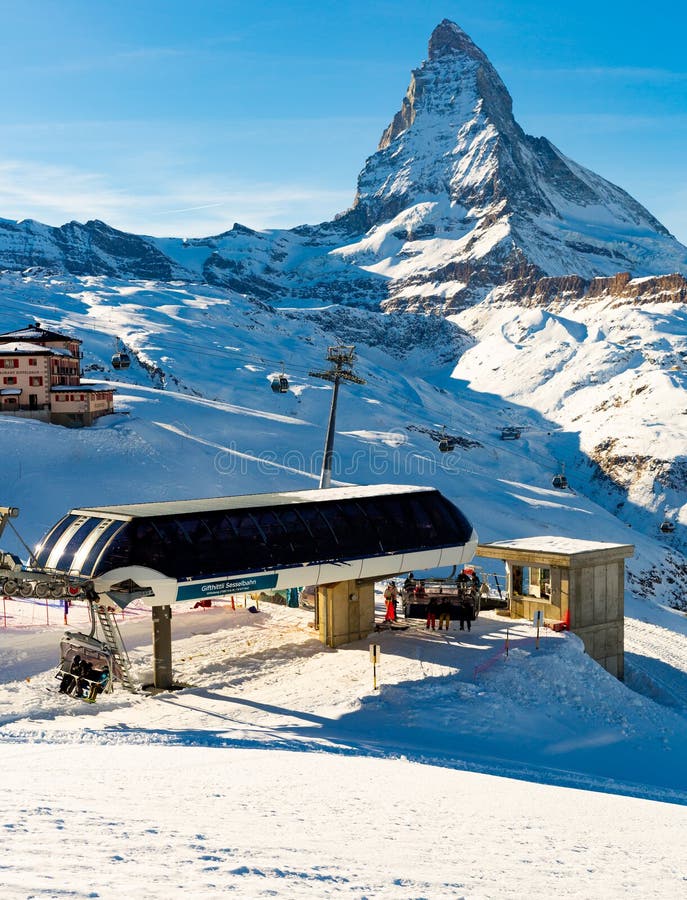 ZERMATT, SWITZERLAND - JANUARY 01, 2022: Zermatt ski resort