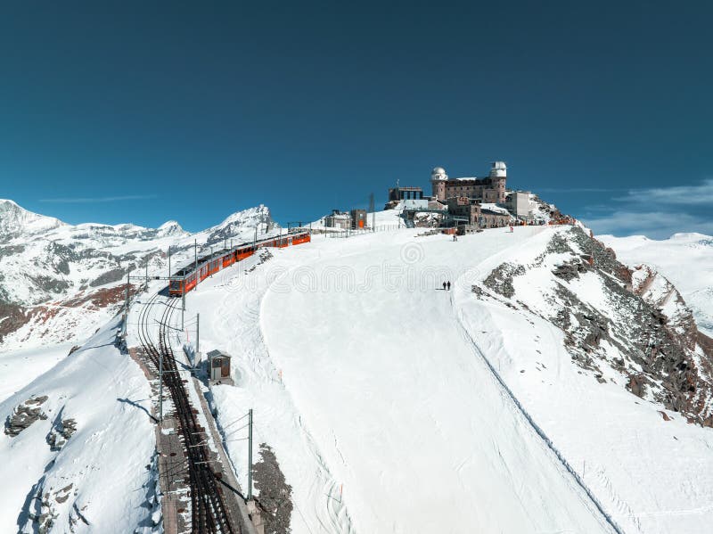 Zermatt, Switzerland -The train of Gonergratbahn running to the Gornergrat station