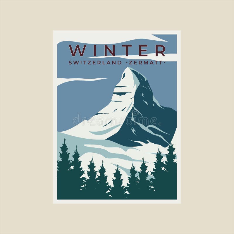 Zermatt Switzerland Vintage Poster Vector Illustration Template Graphic Design Swiss Alps Zermatt Switzerland Vintage Poster Vector Illustration Template Graphic Design Swiss Alps