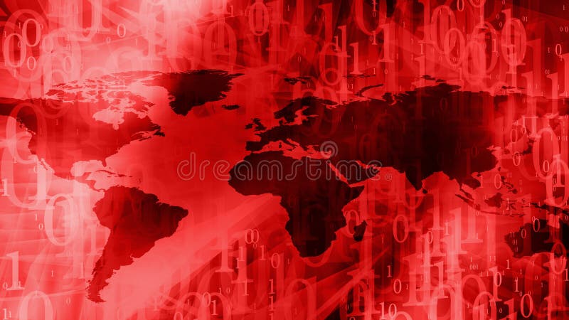 Zero one binary code digits, cyber world map stock illustration
