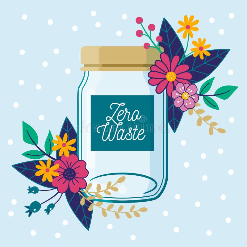 Zero Waste Concept. Empty Glass Jar, with Floral Composition Stock
