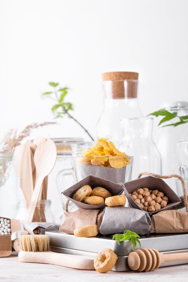 Zero Waste Concept, Plastic Free. Set of Natural Kitchen Accessories