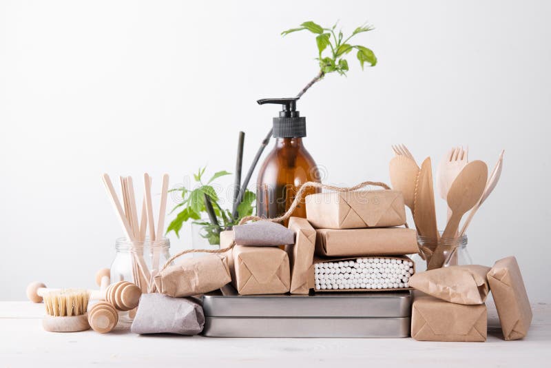 Zero Waste Concept, Plastic Free. Set of Natural Kitchen Accessories