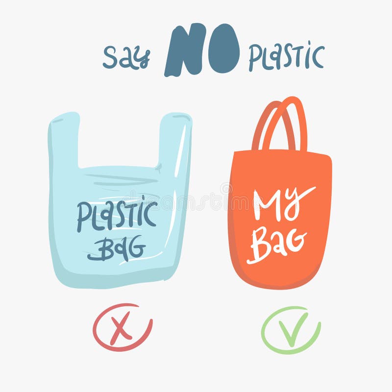 Zero Waste Poster. Plastic Bag Vs Fabric Shopping Bag. less Plastic