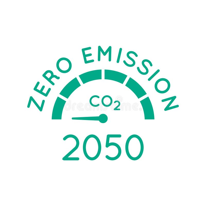Zerowa emisja do 2050 r.. strzałka miernika ustawiona na zero. neutralny.