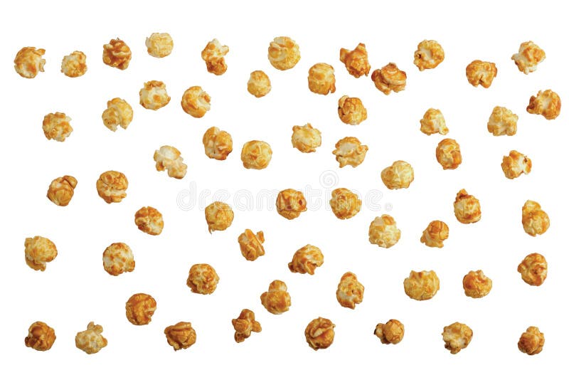 Zerstreutes s?? es Karamellpopcorn lokalisiert auf Wei? lizenzfreie abbildung